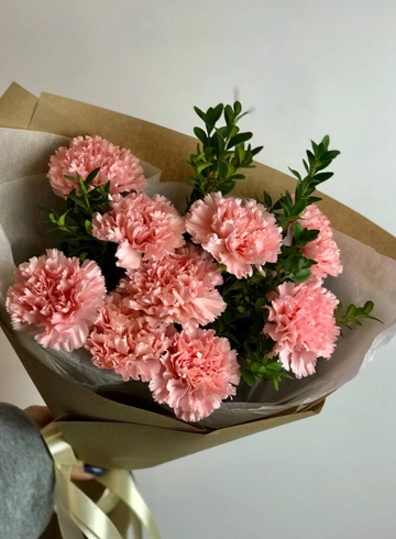 Монобукет 9 диантусов с фисташкой от интернет-магазина цветов в 