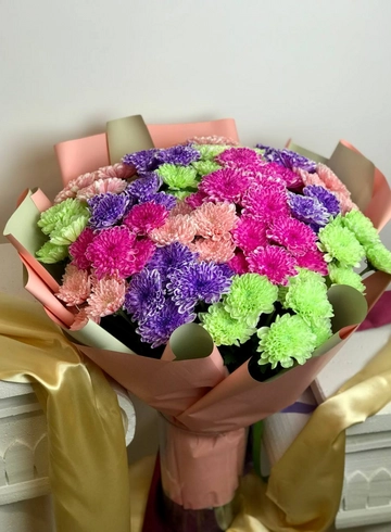 Монобукет 19 цветных хризантем от интернет-магазина цветов в 
